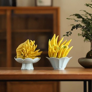 陶瓷中式高颜值放佛手柑的器皿托盘高脚瓜果花瓶水培茶桌摆件茶点