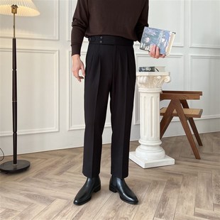 那不勒斯高腰西裤男冬季加绒加厚直筒休闲长裤英伦商务百搭九分裤