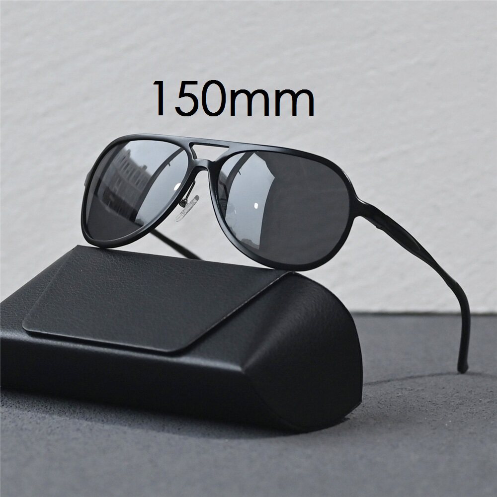 高档男士铝镁合金偏光太阳镜150mm大框胖脸墨飞行员蛤蟆镜黑色