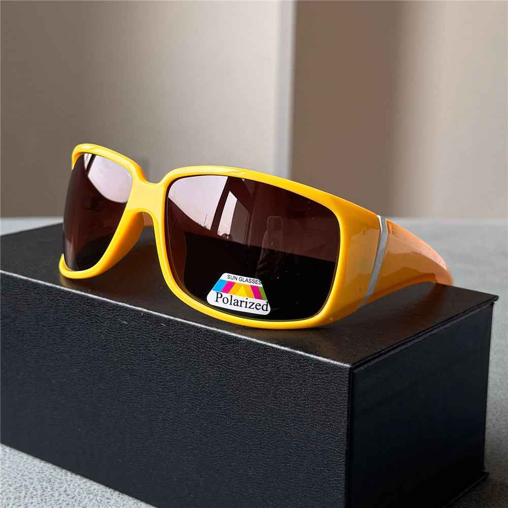 黄框偏光墨镜亮色白框茶色太阳镜偏光镜防风镜大脸宽腿男女通用