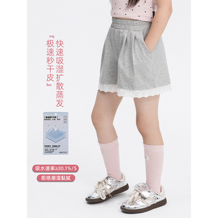儿童百搭休闲裤设计感花边短裤2025夏季新款女童高腰阔腿运动裤子
