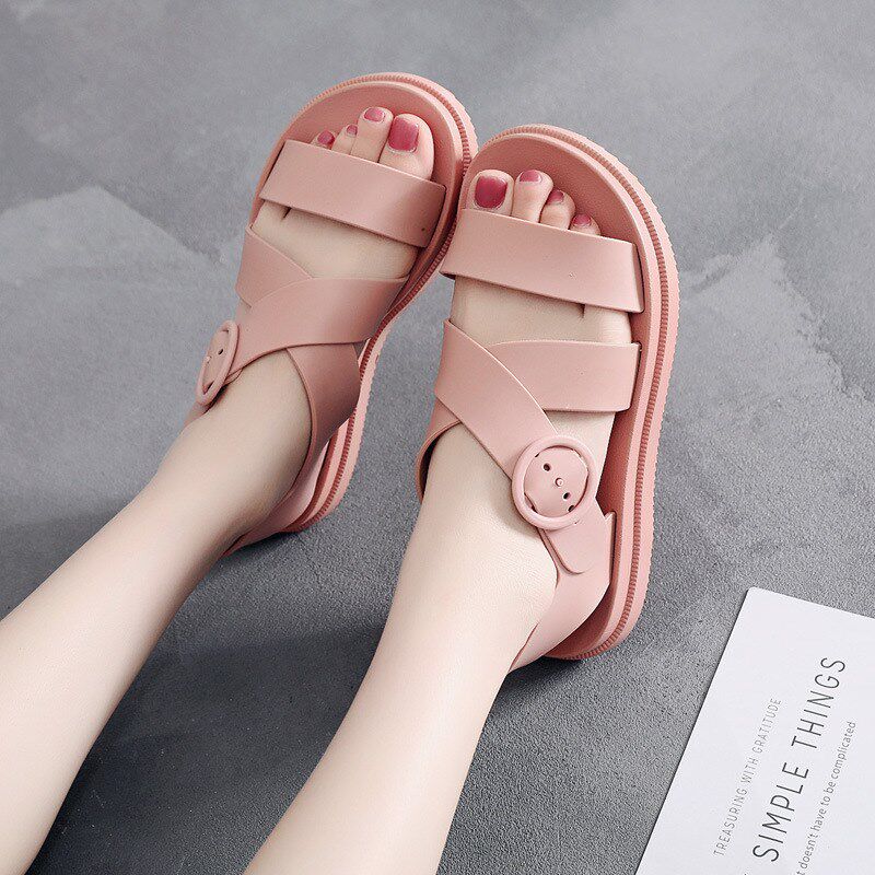 极速夏季女凉鞋松糕底中学生厚底一字扣防水女Q孩时尚百搭沙滩鞋