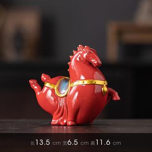 招财唐马陶瓷动物摆件家居桌面客厅办公室装 创意新中式 饰品工艺品