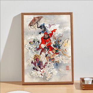 钟馗护子图摆件天师钟馗摆台玄关卧室风水招财门神相框挂画