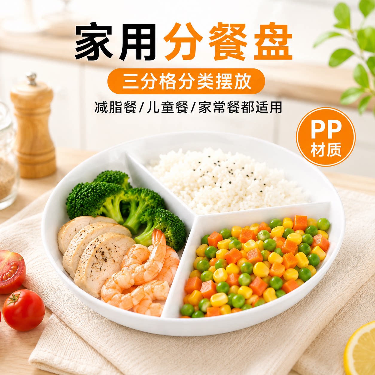 多用途三格蒸盘塑料微波炉可用家用减脂吃饭分餐分菜圆盘子