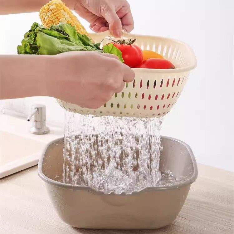 多功能塑料沥水篮洗菜盆厨房家用过滤篮北欧风厨房用品塑料沥水篮