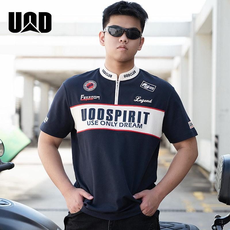 UOD机车polo衫T恤男款夏大码刺绣男士短袖情侣polo衫美式短袖女