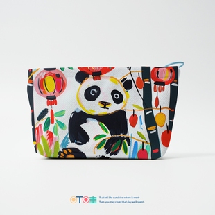 可爱涂鸦熊猫化妆品收纳包出门方便携带中国风手拿化妆包女口红包