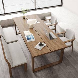 餐桌实木书桌一体客厅家用原木长方形白蜡木大板莫比恩工作台木桌