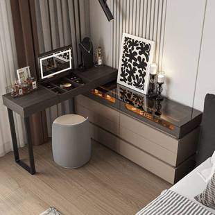 意式极简梳妆台斗柜一体现代轻奢高级感卧室床尾翻盖化妆桌收纳柜