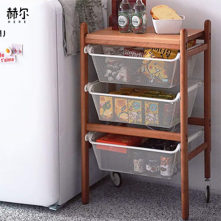 赫尔家具小狗置物架 实木带轮沙发边几可移动茶几小推车樱桃木餐