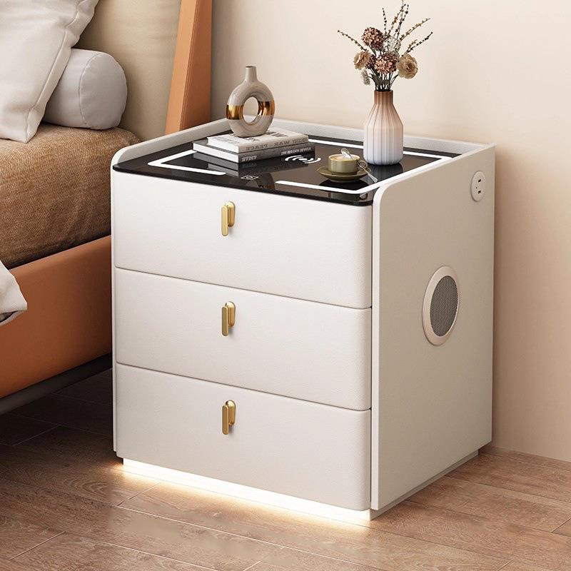 现代简约实木家用床头柜多功能无线充轻奢简易智能储物意式岩板柜