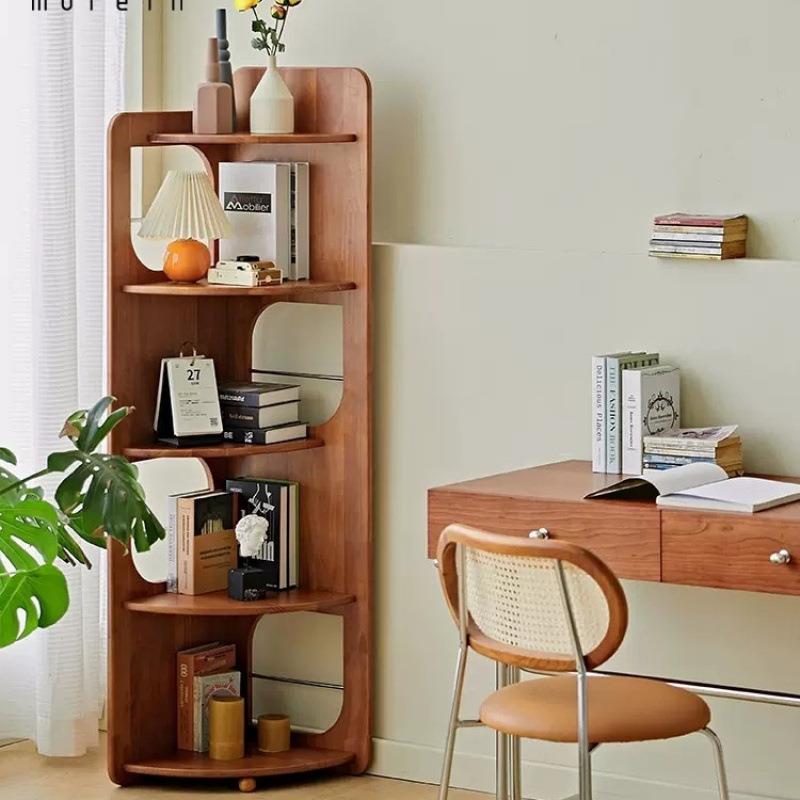 复古设计新品亭亭转角书架实木三角小户型客厅边角展示置物架