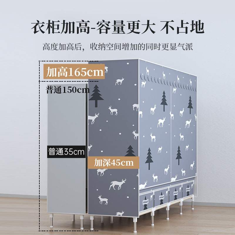 简易衣柜出租房用钢管结实耐用布艺带抽屉布衣柜家用卧室收纳郑之