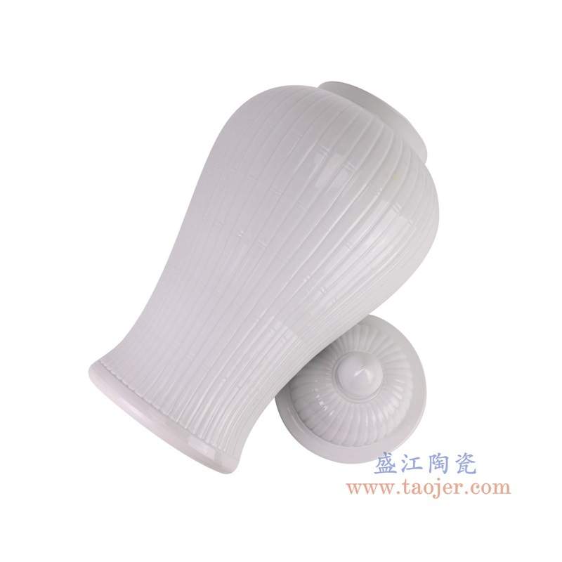 景德镇陶瓷白色将军罐雕刻条纹竖纹大将军罐摆件插花花瓶艺术瓷器