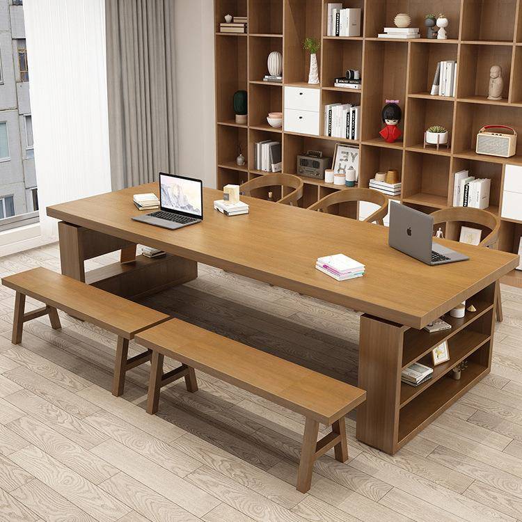 现代简约全实木办公桌公司员工培训室洽谈会议桌椅学校图书馆书桌