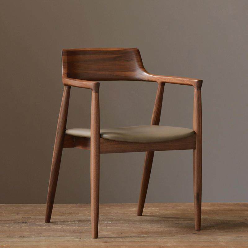 北欧实木靠背休闲餐椅餐厅会议办公广岛椅现代简约家用茶桌主人椅