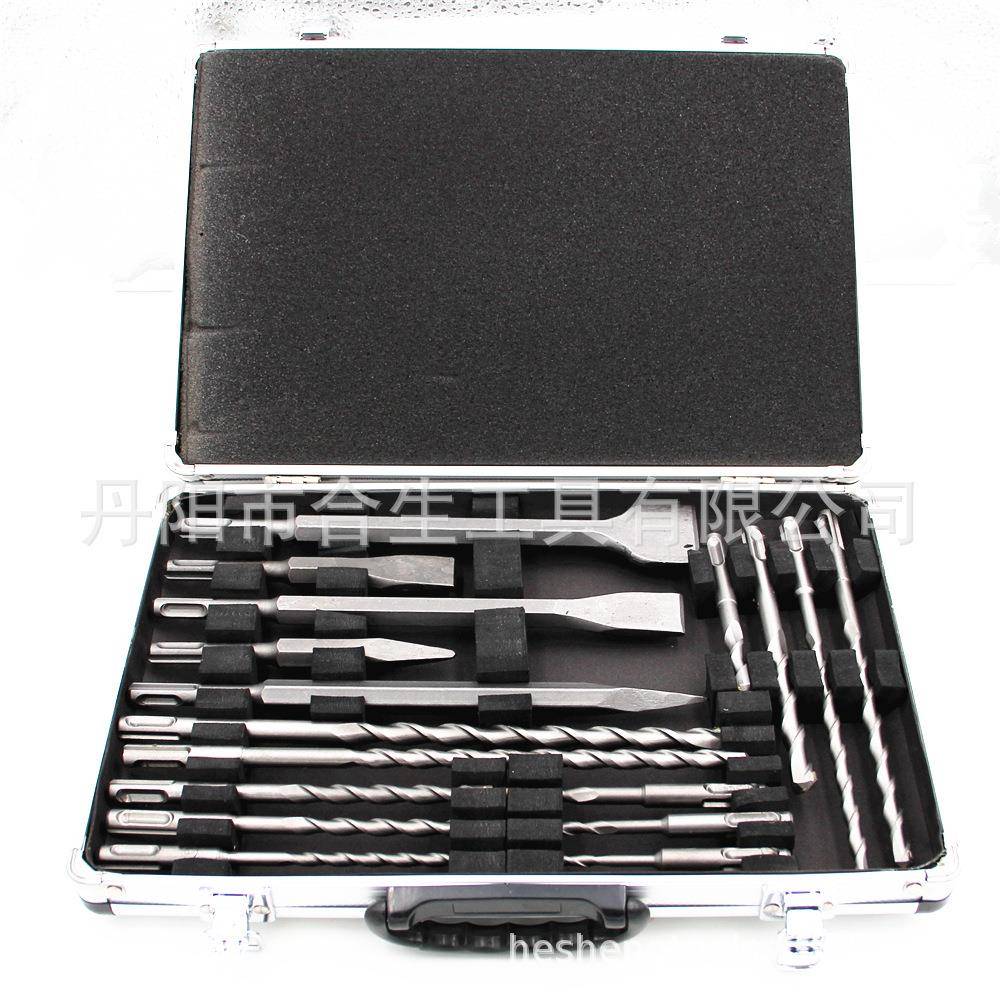 17pcs电锤钻尖凿扁凿铝盒套装SDS冲击钻墙壁开孔凿眼