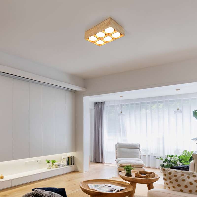 明装筒灯原木无主灯照明客厅卧室led斗胆灯格栅灯走廊过道吸顶灯