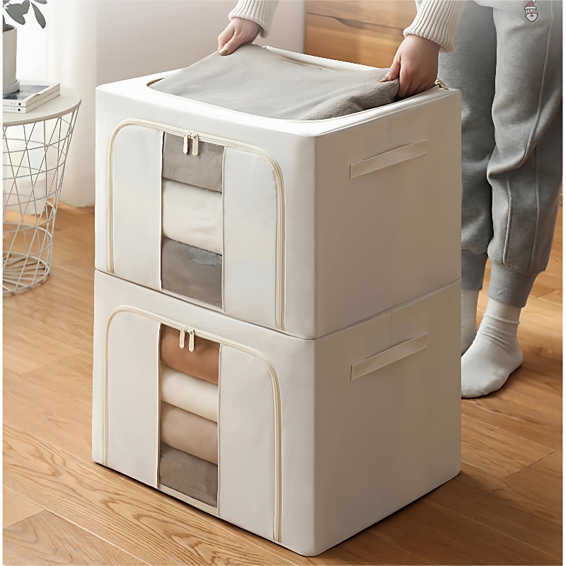 天山棉麻钢架收纳箱可折叠布艺被子整理百纳箱衣柜衣服收纳储物箱