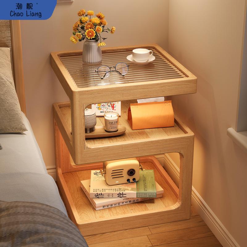 床头置物架全实木卧室新款床头柜替代品原木极窄床边储物柜置物柜