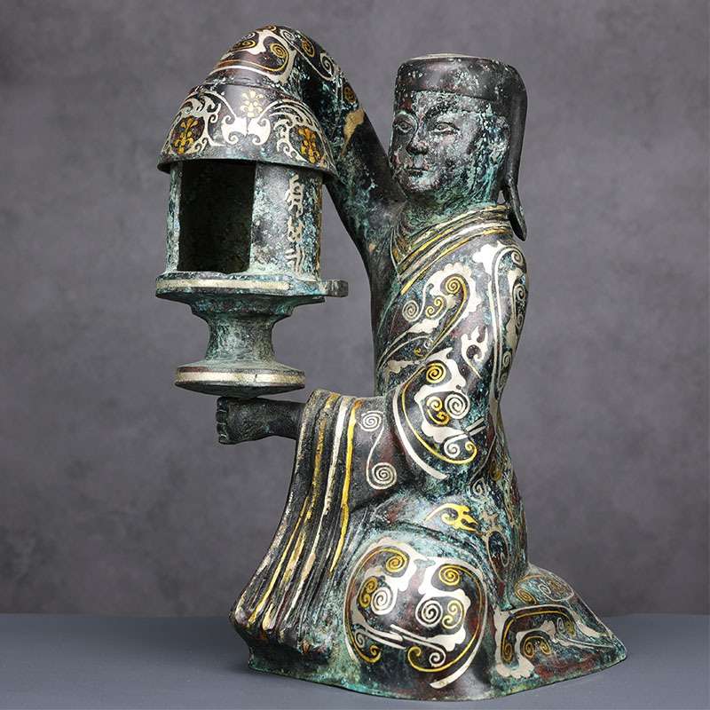 仿古青铜器摆件汉长信宫灯铜中式落地灯人形宫灯汉婚道具古玩收藏