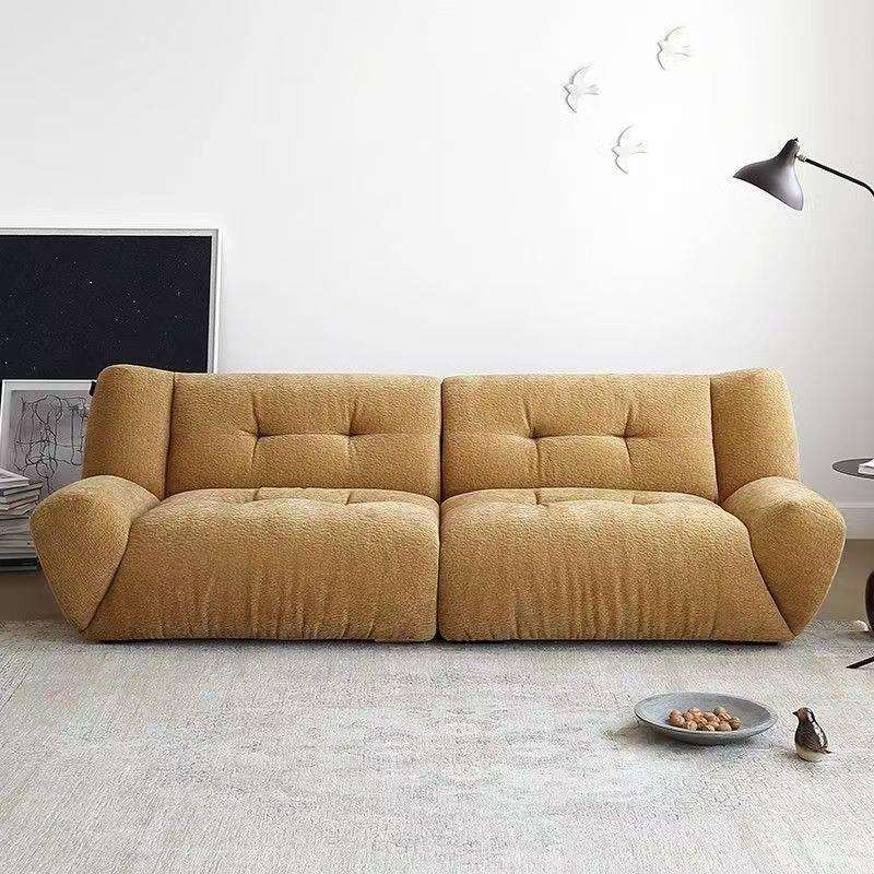 简约现代网红沙发轻法式设计师款北欧懒人客厅纯色复古黄布艺沙发