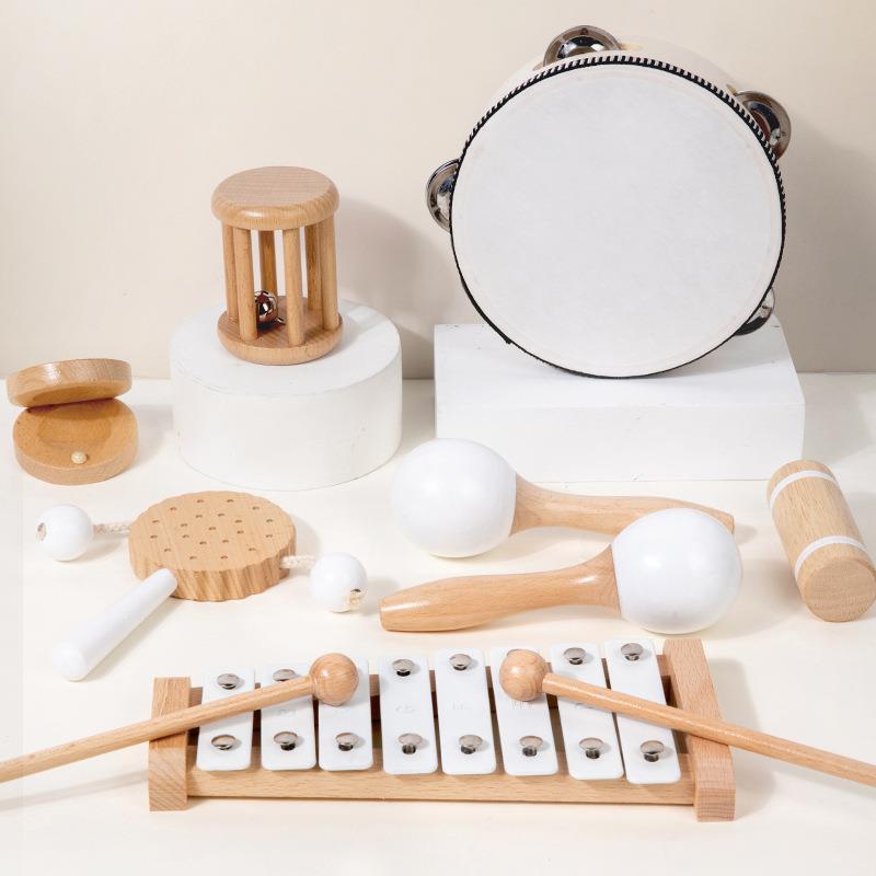 木质婴幼儿手鼓乐器宝宝早教音乐启蒙套装手摇铃幼儿园满月礼跨境