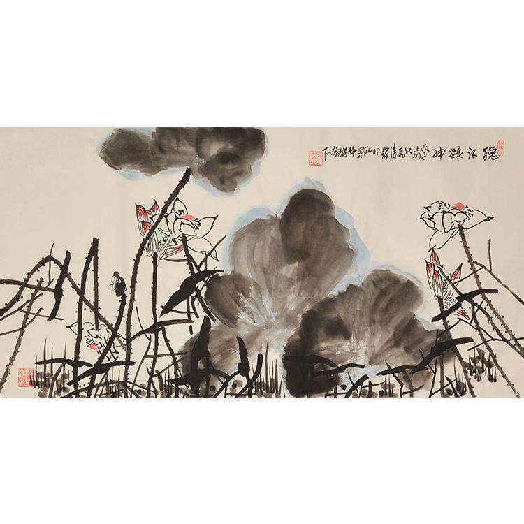 名家纯手绘装饰画国画水墨画荷花画客厅画玄关画花卉画壁画山水画