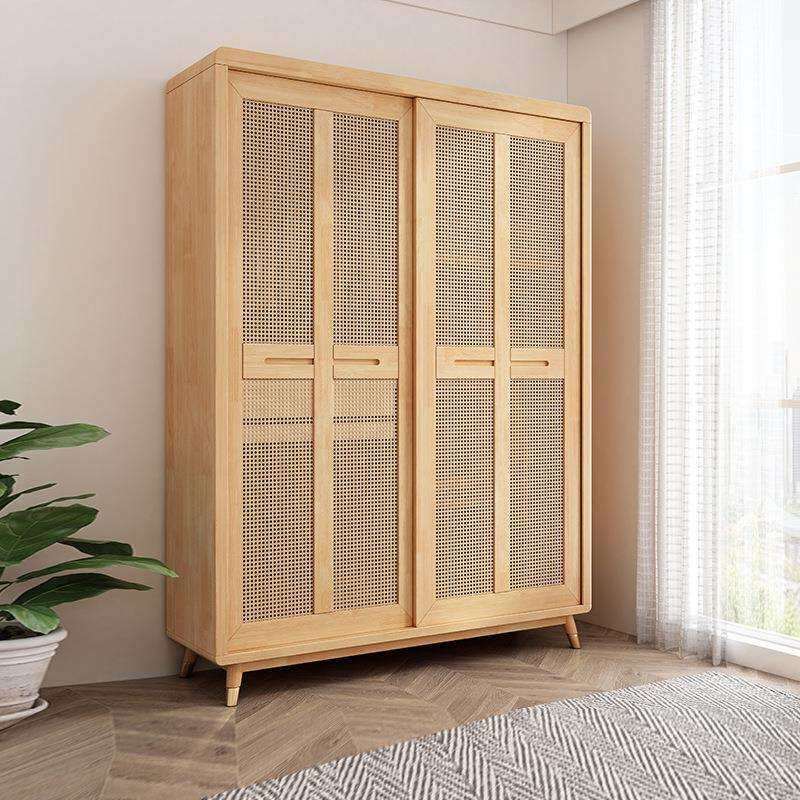 北欧实木藤编衣柜家用卧室衣橱现代简约双门组合柜日式收纳储物柜