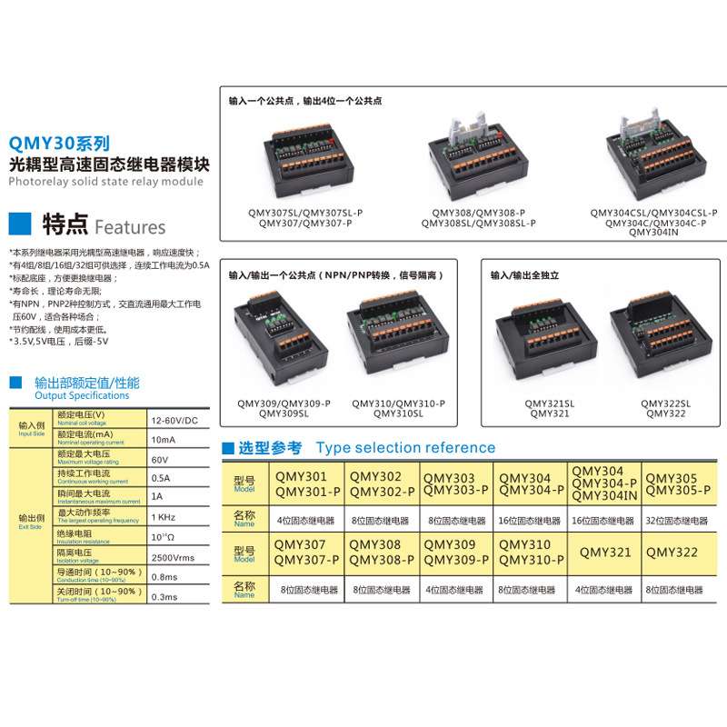 QMY308SL-P光耦继电器模组端子台PNPNPN牛角输入4位1公共点继电器