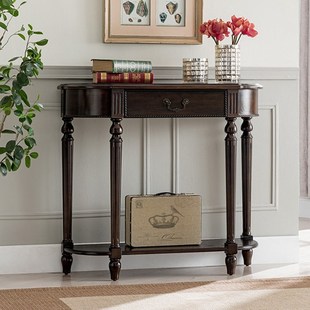 饰柜子 入户玄关柜门厅薄窄玄关台全实木进门装 欧式 半圆玄关桌美式