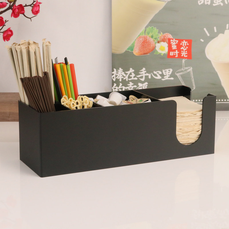 白色杯架奶茶咖啡店用品纸杯架取杯器正方形纸巾勺酱料吸管收纳盒
