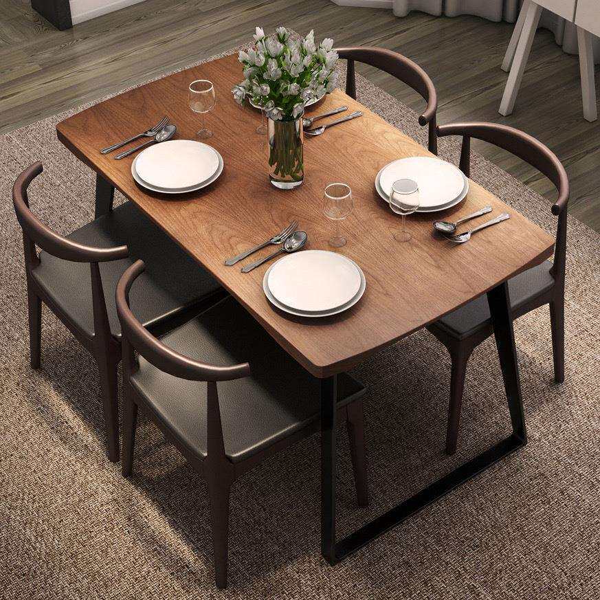 北欧实木餐桌家用椭原木原木桌子简约客厅长方形大板吃饭桌子