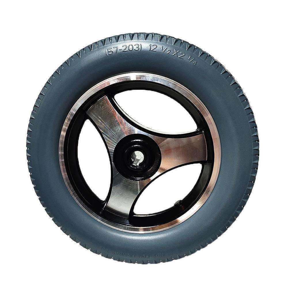 PU实心轮 铝合金轮毂三叉轮胎电动轮椅后轮 12.5寸免充气PU