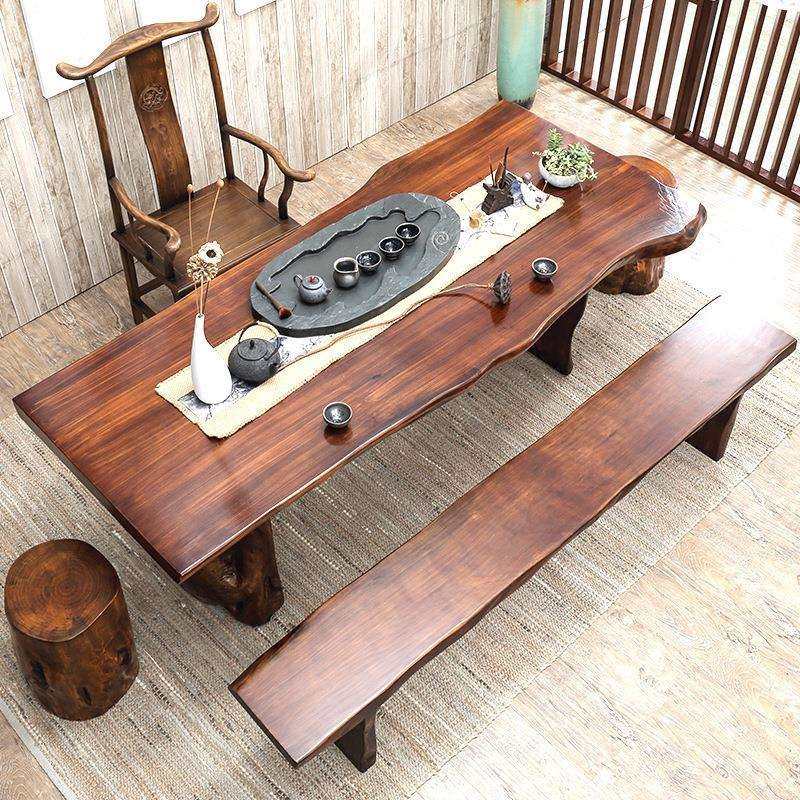大板桌实木泡茶桌椅组合茶几办公室接待会客家具长条桌全实木