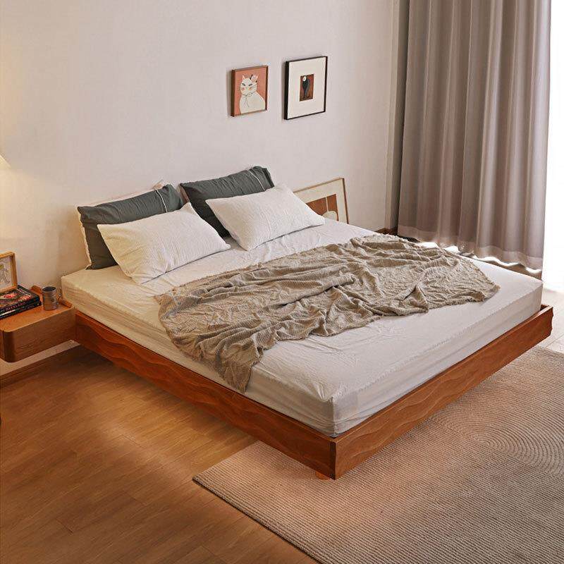 北欧全实木无床头床简约式樱桃木轻奢型榻榻米日式原木双人悬浮床