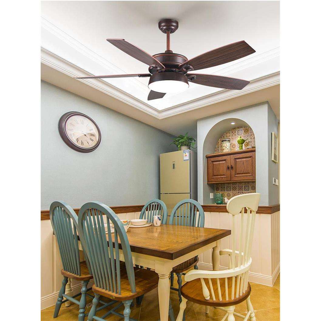 美式吊扇灯家用餐厅卧室风扇吊灯北欧客厅吊扇复古欧式木质扇叶