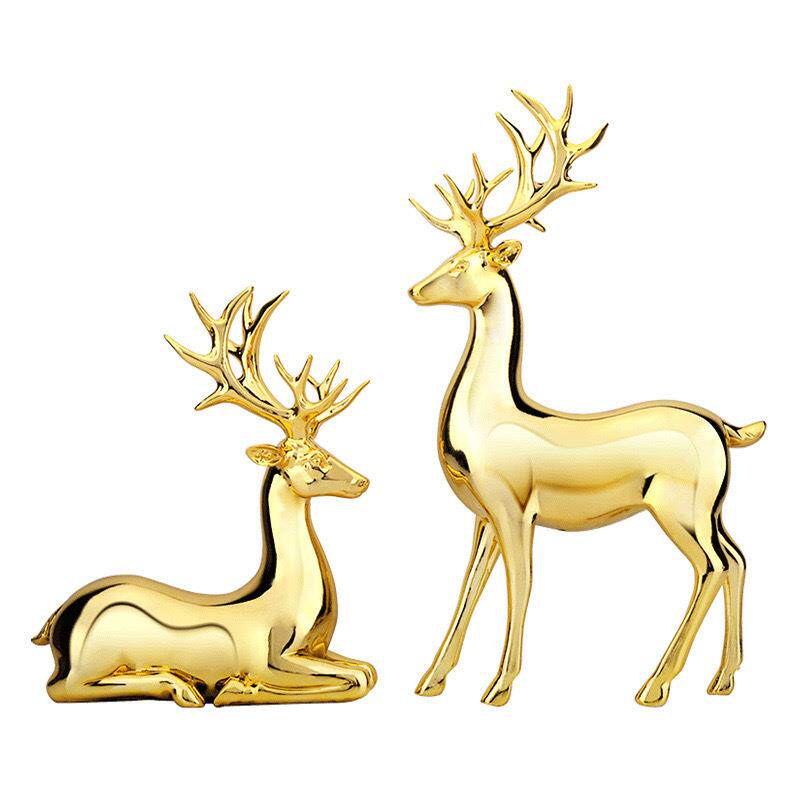 欧美风格家饰电镀情侣糜鹿树脂工艺品摆件客厅电视柜酒柜家居摆设