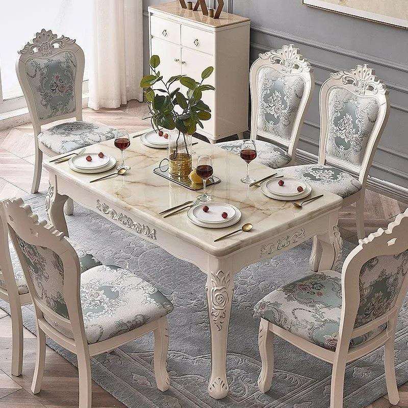 欧式餐桌椅组合大理石餐桌实木长方形简约小户型1桌6椅家用饭桌