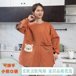 卡通网红围裙长袖 女 纯棉韩版 家用厨房做饭罩衣工作服可爱日系冬季