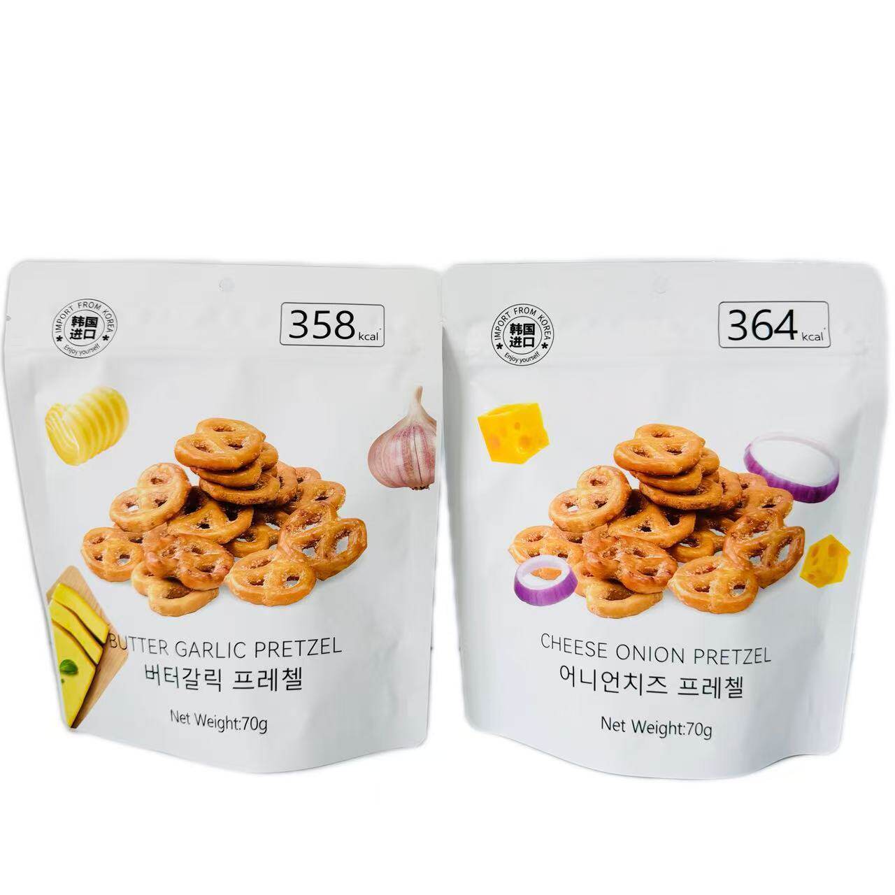 韩国进口碱水结型饼干芝士洋葱味蒜香黄油味70g休闲食品