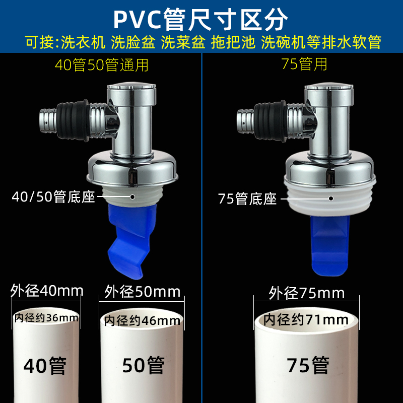 洗衣机下水管地漏接头50管洗衣机地漏三通两用排水管道三头通75管