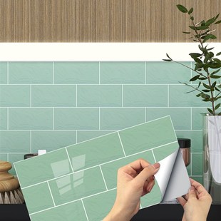 一套8片高亮水晶化妆室防水自黏贴纸每片15x30cm厨房防油耐高温