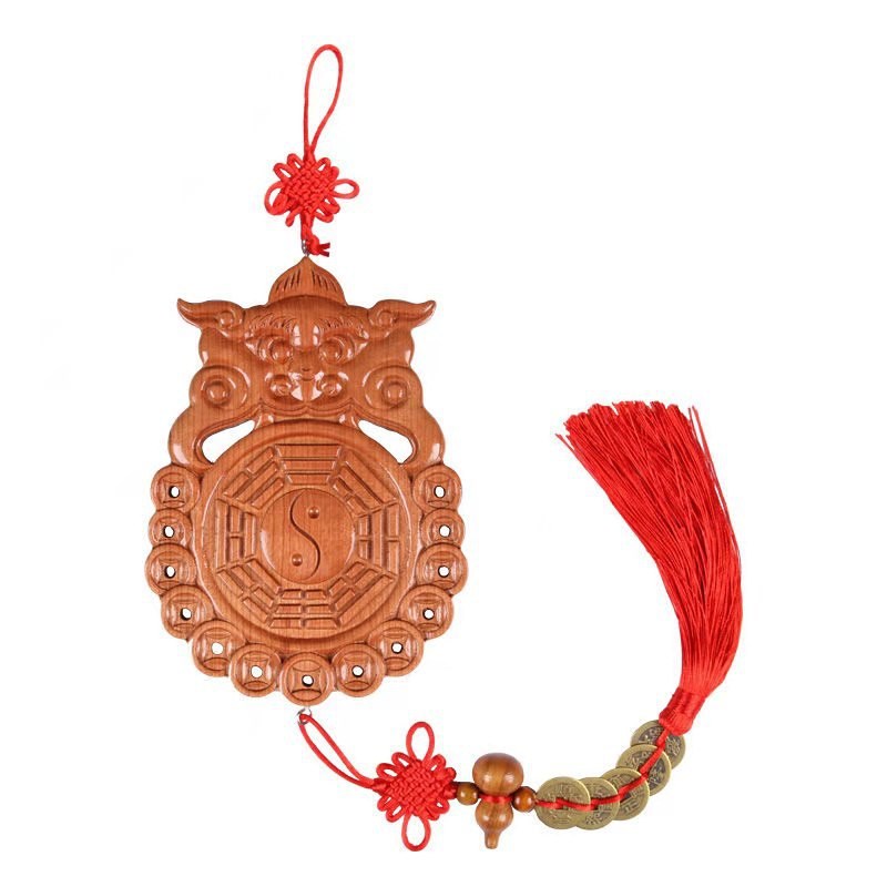 桃木虎头八卦镜解决大门卧室厨房入户门对卫生间门兽头厕所挂件