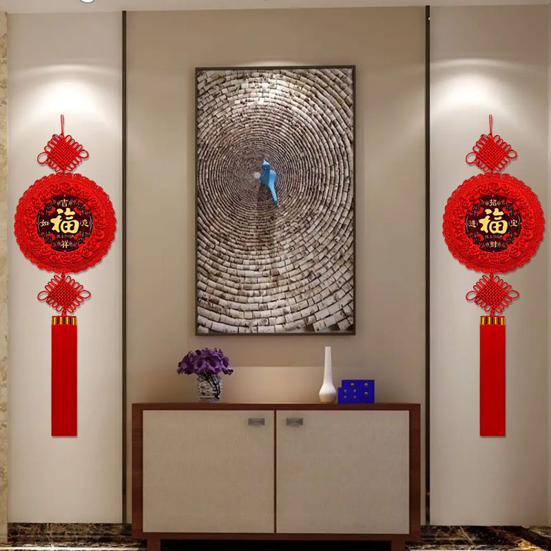 新款中国结挂件圆形桃木福字客厅大号电视墙新婚喜庆乔迁招财镇宅