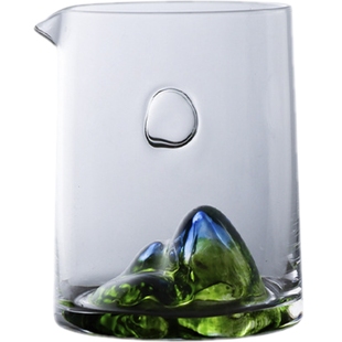 中式 观山白酒杯千里江山玻璃烈酒杯子冰山创意国潮分酒器青绿酒具