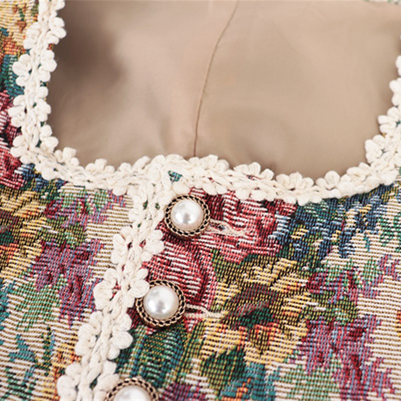 宫廷法式复古风马甲女小背心叠穿短款气质外搭碎花油画上衣马夹潮