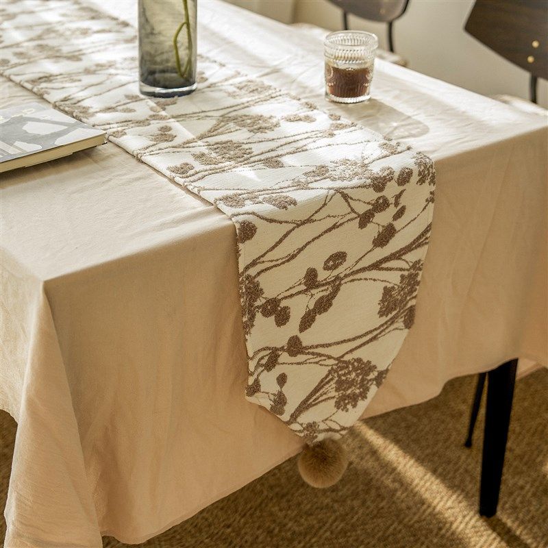 暖咖枝叶扶苏桌旗布艺流苏长条形电视柜桌布防尘防水鞋柜盖巾盖布