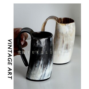 维京海盗野蛮人牛角杯马克天然啤酒杯冷饮杯子复古精品手作中古杯